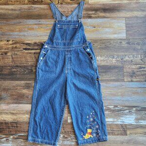 Vintage Pooh Disney Denim Wide-Leg Cropped Overalls 100% Cotton Blue
